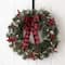 Glitzhome 24" Pre-Lit Buffalo Check Bow, Berry, Holly & Pinecone LED Wreath